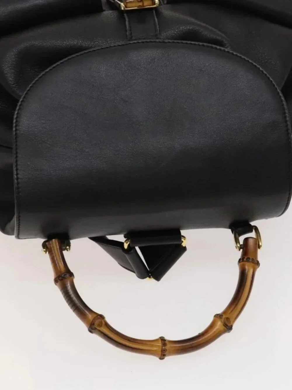 GUCCI Bamboo Backpack Leather Black Gold - Picture 7 of 16